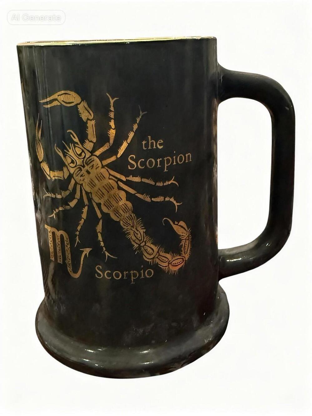 Vintage Federal Glass Black and Gold milk glass Scorpio Zodiac Sign Coffee Mug